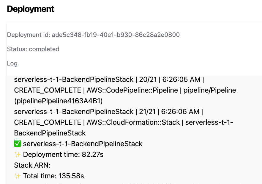 Deployment logs from dev-kit