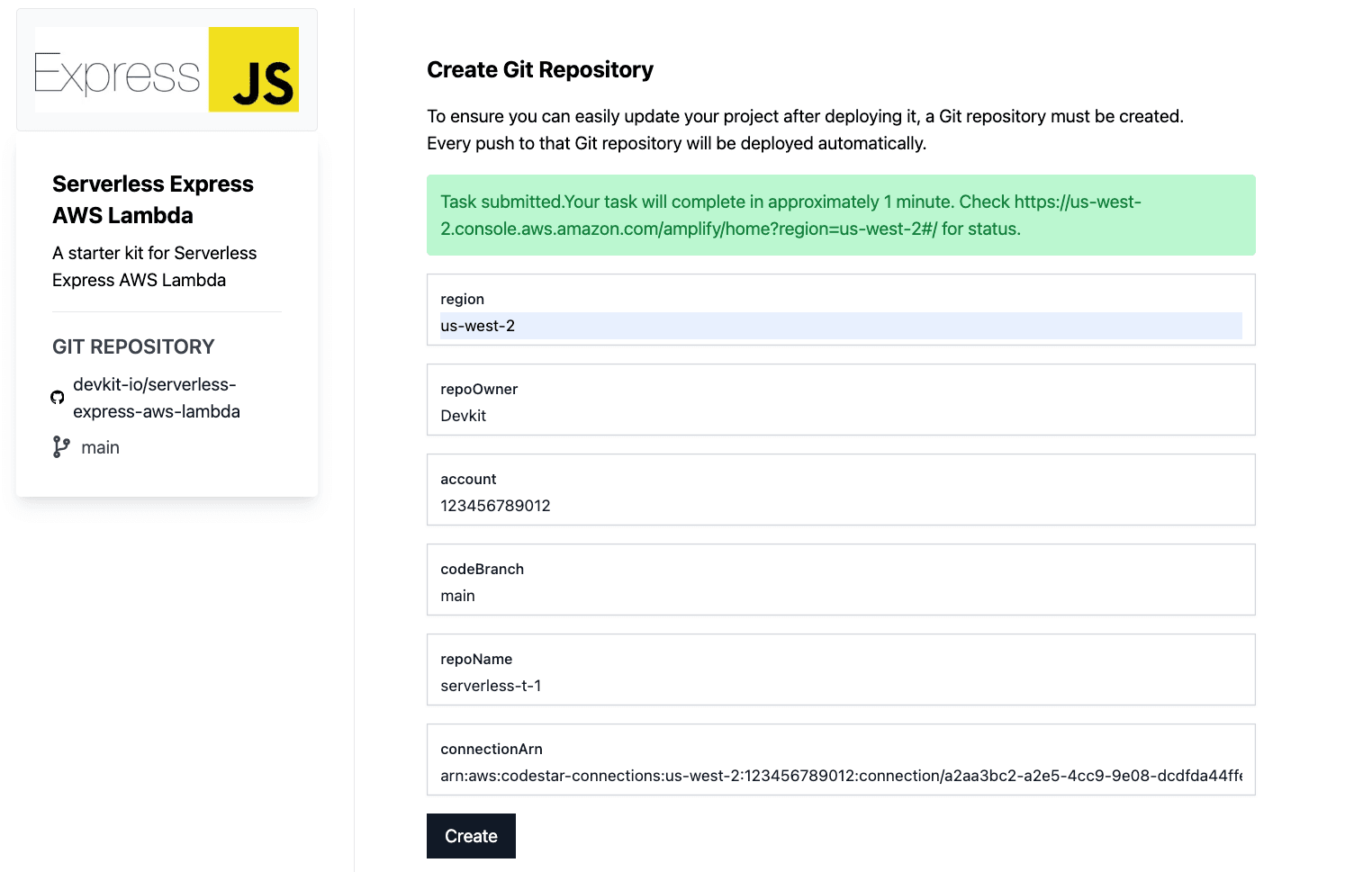 Dev kit configuration screenshot